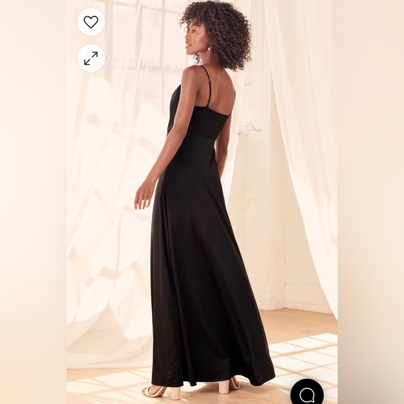 Lulus Formal Invitation Black Satin Cowl Neck Maxi Dress - Picture 2 of 2